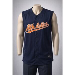 “Mizuno Baseball Jersey Vest Men M Navy #32 Athletics Sewn Logo”